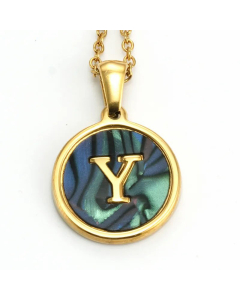 Daily Round Letter Inlay Shell Pendent Titanium Steel Plating Necklace Colorza