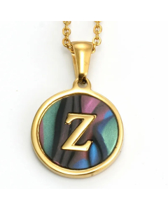 Daily Round Letter Inlay Shell Pendent Titanium Steel Plating Necklace Colorza