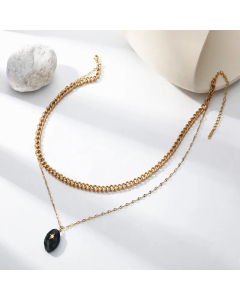 Fashion Layered Oval Star Stainless Steel Inlay Natural Stone Necklaces Colorza