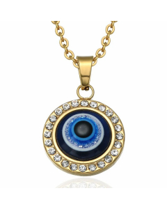 Ethnic Style Eye Inlay Zircon Stainless Steel Pendant Necklace Colorza