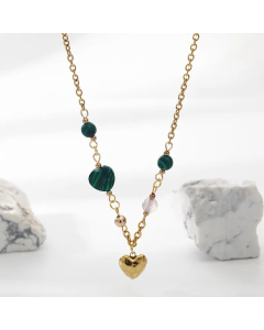 Fashion Heart Shape Plating Natural Stone Pendant Stainless Steel Necklace Colorza