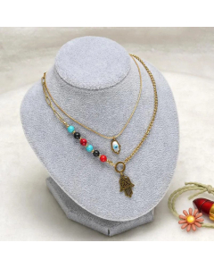 Fashion Layered Palm Eye Titanium Steel Plating Necklaces Colorza