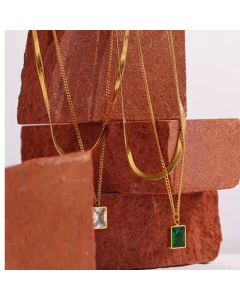 Minimalism Zircon Inlaid Square Pendent Titanium Steel Layered Necklaces Colorza