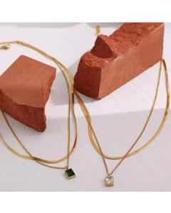Minimalism Zircon Inlaid Square Pendent Titanium Steel Layered Necklaces Colorza