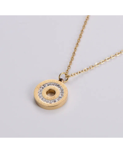 Gold Plated Round Stainless Steel Inlay Rhinestones Pendant Necklace Colorza