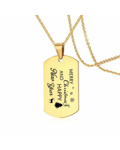 Merry Christmas Letter Tag Stainless Steel Carving Pendant Necklace Colorza-Gold Color-01