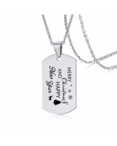 Merry Christmas Letter Tag Stainless Steel Carving Pendant Necklace Colorza-Steel Color-01