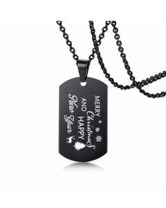 Merry Christmas Letter Tag Stainless Steel Carving Pendant Necklace Colorza-Black-01