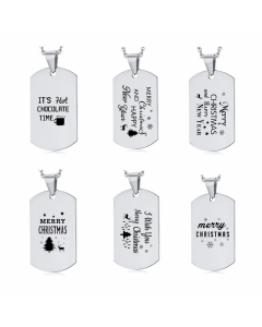 Merry Christmas Letter Tag Stainless Steel Carving Pendant Necklace Colorza