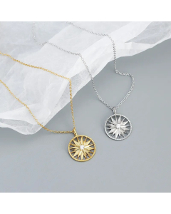Fashion Round Plating Rhinestones Pendant Stainless Steel Necklace Colorza