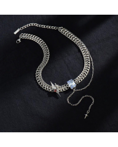 Trendy Geometric Inlay Zircon Choker Stainless Steel Necklace Colorza