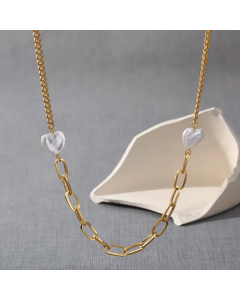 Fashion Heart Shape Baroque Pearl Stainless Steel Gold Plated Necklace Colorza