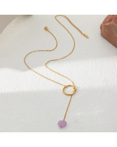 Fashion Gold Plated Heart Shape Pendant Stainless Steel Tassel Necklace Colorza