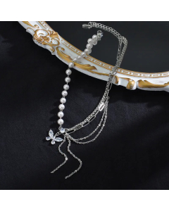 French Style Butterfly Plating Pendant Pearl Stainless Steel Necklace Colorza