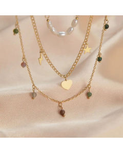 Vacation Layered Heart Shape Star Inlay Zircon Stainless Steel Beaded Pearl Necklaces Colorza