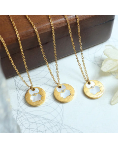 Fashion Round Inlay Shell Zircon Titanium Steel Pendant Necklace Colorza