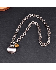 OT Buckle Smiley Face Tailless Chain Titanium Steel Plating Pendant Necklace Colorza