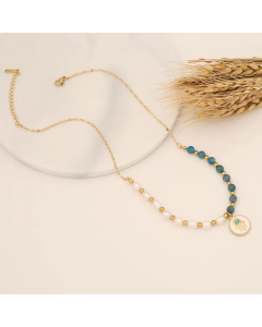 Fashion Plating Natural Stone Round Palm Stainless Steel Pearl Necklace Colorza