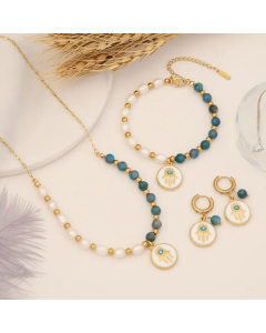 Fashion Plating Natural Stone Round Palm Stainless Steel Pearl Necklace Colorza