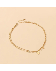 Fine Jewelry Double Layer Square Plating Letter Zircon Titanium Steel Necklace Colorza 