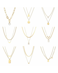 Fine Jewelry Double Layer Square Plating Letter Zircon Titanium Steel Necklace Colorza 