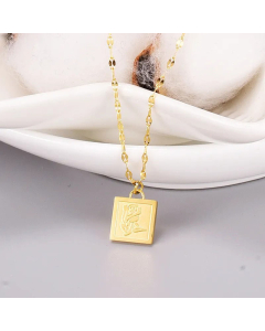 Retro Square Rose Titanium Steel Gold Plated Pendant Necklace Colorza