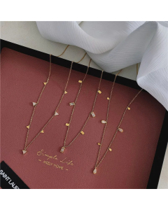 Fashion Triangle Rectangle Water Droplets Inlay Zircon Titanium Steel Necklace Colorza