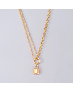 Vintage Style Gold Plated Lock Pendant Titanium Steel Patchwork Necklace Colorza