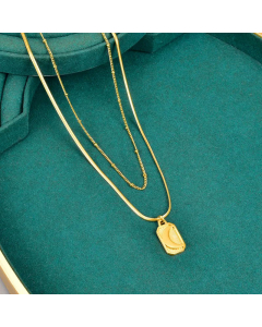 Vintage Style Square Moon Pendent Titanium Steel Gold Plated Layered Necklaces Colorza