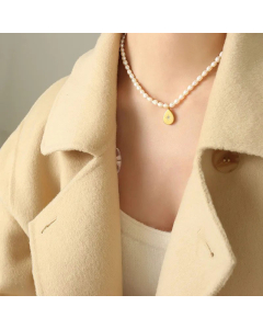 Fashion Star Water Droplets Gold Plated Artificial Pearls Zircon Pendant Titanium Steel Beaded Necklace Colorza