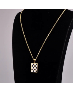 Enamel Gold Plated Heart Square Checkered Titanium Steel Pendant Necklace Colorza