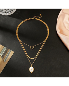 Fashion Geometric Pendent Inlay Shell Stainless Steel Necklace Colorza