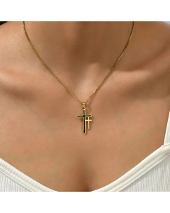 Vintage Style Cross Irregular Artificial Rhinestones Stainless Steel  Necklace Colorza
