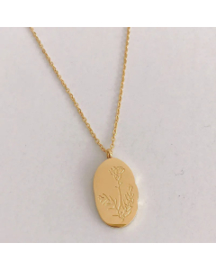 Minimalism Oval Month Flower Titanium Steel Plating Pendant Necklace Colorza
