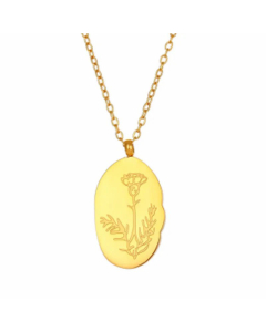 Minimalism Oval Month Flower Titanium Steel Plating Pendant Necklace Colorza