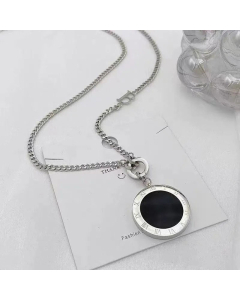 Fashion Roman Numerals Round Titanium Steel Plating Pendant Necklace Colorza 