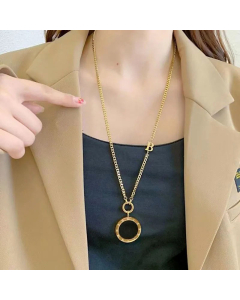 Fashion Roman Numerals Round Titanium Steel Plating Pendant Necklace Colorza 