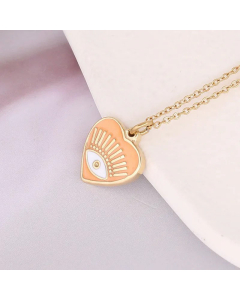Fashion Enamel Heart Shape Eye Stainless Steel Titanium Steel Plating Pendant Necklace Colorza