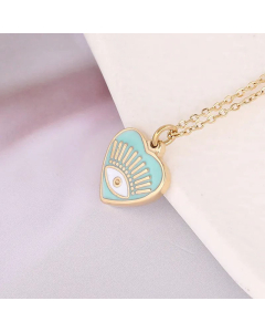 Fashion Enamel Heart Shape Eye Stainless Steel Titanium Steel Plating Pendant Necklace Colorza