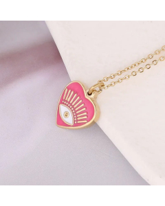 Fashion Enamel Heart Shape Eye Stainless Steel Titanium Steel Plating Pendant Necklace Colorza