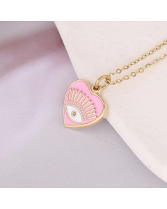 Fashion Enamel Heart Shape Eye Stainless Steel Titanium Steel Plating Pendant Necklace Colorza