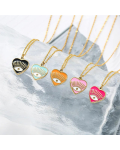 Fashion Enamel Heart Shape Eye Stainless Steel Titanium Steel Plating Pendant Necklace Colorza