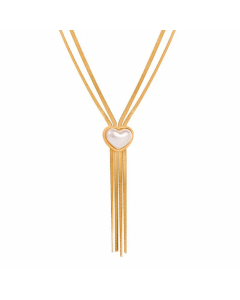 Gold Plated Layered Heart Shape Inlay Artificial Pearls Titanium Steel Necklaces Colorza