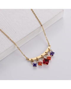 Elegant Rhombus Gold Plated Rhinestones Pendant Stainless Steel Necklace Colorza