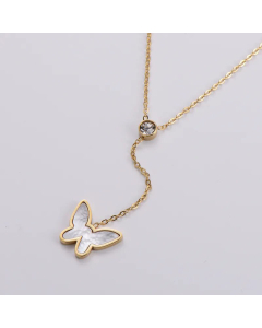 Elegant Butterfly Gold Plated Shell Pendant Stainless Steel Necklace Colorza
