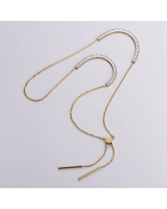Hip-Hop Gold Plated Geometric Inlay Rhinestones Stainless Steel Pendant Necklace Colorza