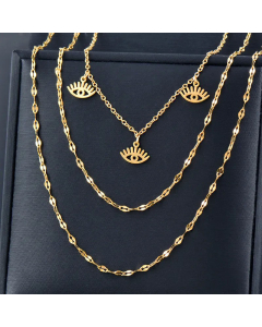Vacation Layered Devil's Eye Lightning Titanium Steel Inlaid Gold Necklaces Colorza
