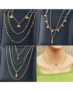Vacation Layered Devil's Eye Lightning Titanium Steel Inlaid Gold Necklaces Colorza