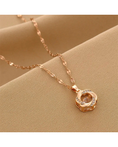 Fashion Round Pulsatile Heart Titanium Steel Inlay Rhinestones Necklace Colorza 