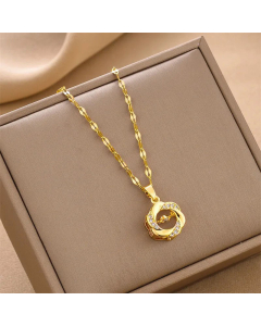 Fashion Round Pulsatile Heart Titanium Steel Inlay Rhinestones Necklace Colorza 